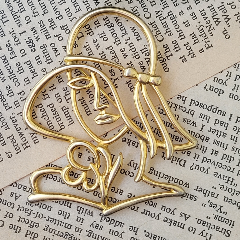 80's Jonette Jewelry Woman's Profile Brooch